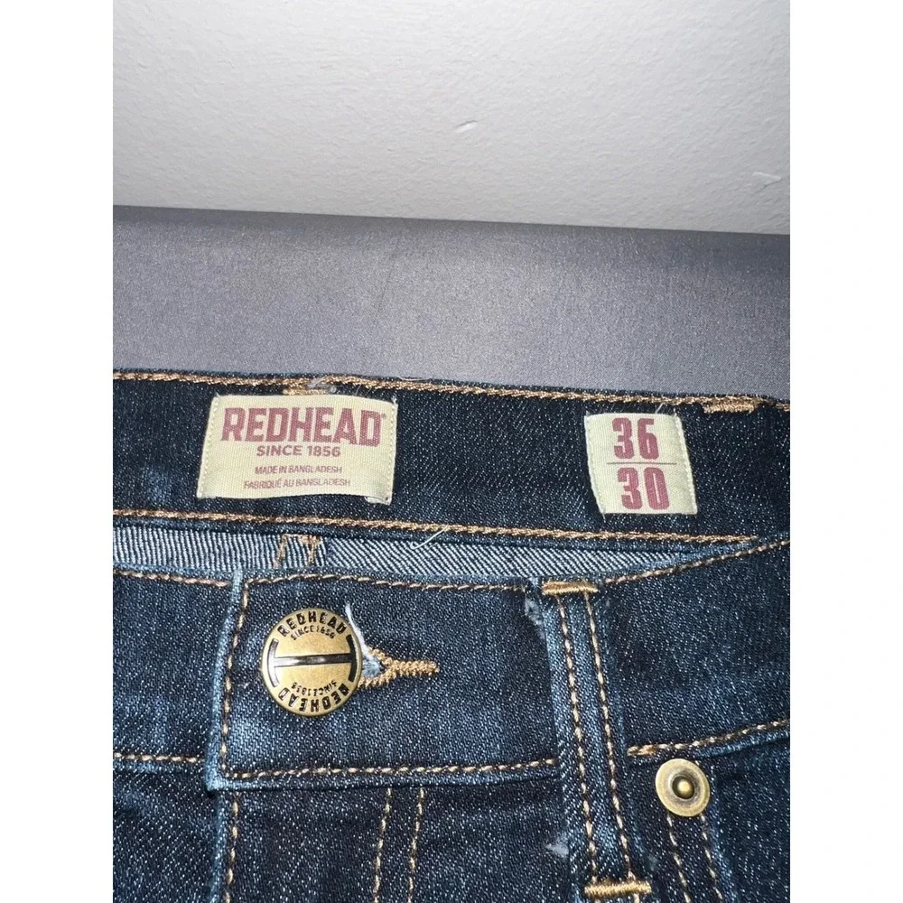 RedHead Mens Dark Wash Straight Leg Denim Jeans Blue 36x30 Outdoor Casual